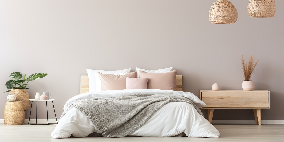 japandi bedroom with cream walls