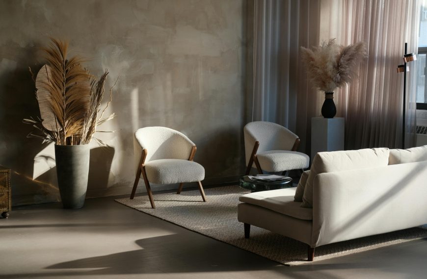 japandi living room with minimalist furniture and natural materials